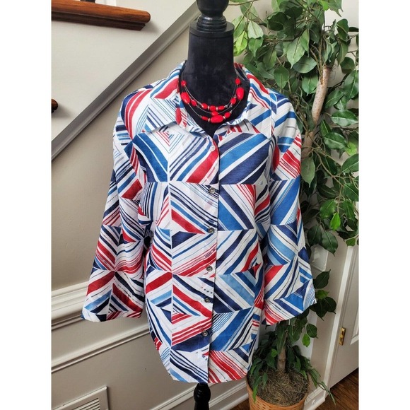 Alfred Dunner Women Multicolor Rayon Collared Long Sleeve Buttons Down Shirt 24W - Picture 2 of 12